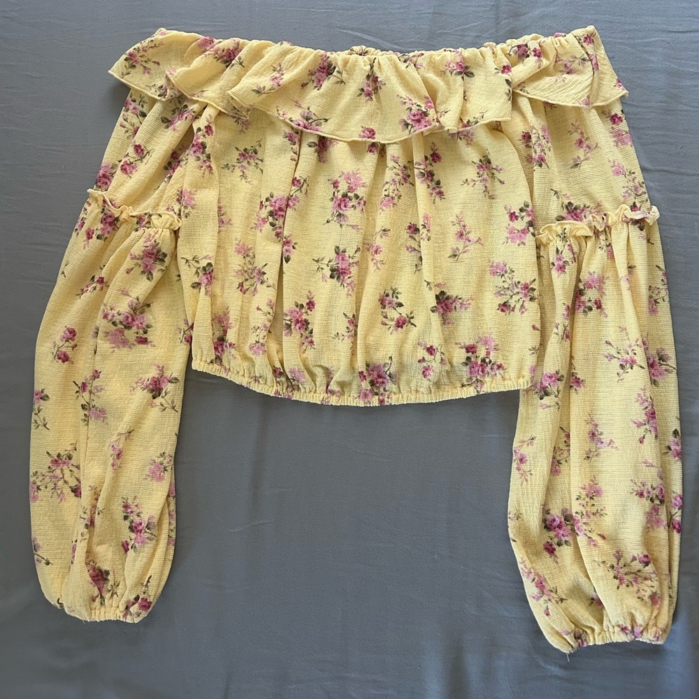 Forever 21 Yellow Floral Off-The-Shoulder Top